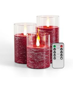 LED Kaarsen LED Candles 3 pieces Battery candles, column candles Battery operated  with remote control  and timer Marble Red