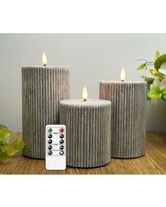 LED Candles 3 pieces -  Battery candles,  batteries Candles with  remote control and timer Grey