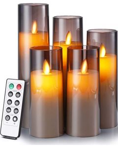 LED candles 5 pieces,  LED candles with real  flame effect, LED candle,  batteries, real wax candles  with remote control gray