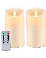 LED Candles 2 pcs-Waterproof Flickering Flameless Candles, Outdoor and Indoor Battery Powered LED Candles with Remote Control, Moving Flame, Ivory Frosted